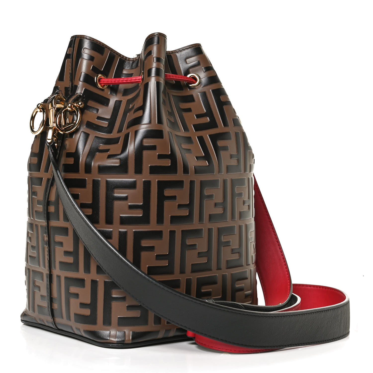 Fendi Vitello Grace F is Fendi Bi-Color FF 1974 Embossed Grande Mon Tresor Bucket Bag Maya Black Fragola 3 of 14