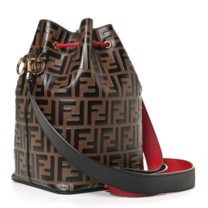 Fendi Vitello Grace F is Fendi Bi-Color FF 1974 Embossed Grande Mon Tresor Bucket Bag Maya Black Fragola 3 of 14