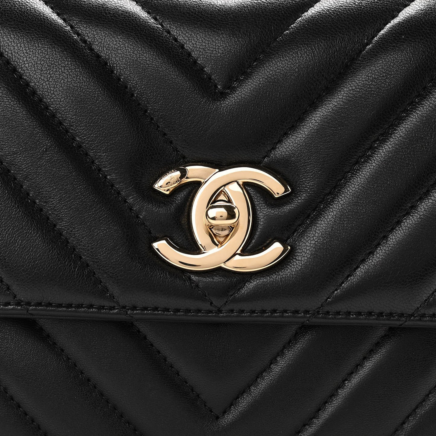 Lambskin Chevron Quilted Small Trendy CC Dual Handle Flap Bag Black