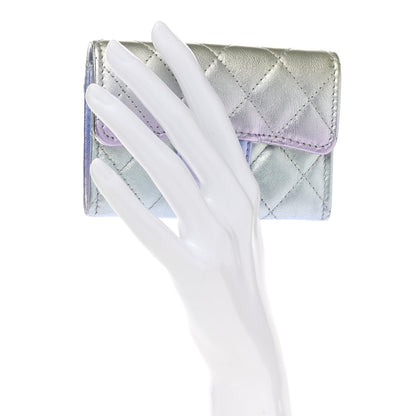 Chanel Gradient Metallic Calfskin Quilted Flap Card Holder Wallet Silver Blue Yellow Purple 2 of 9