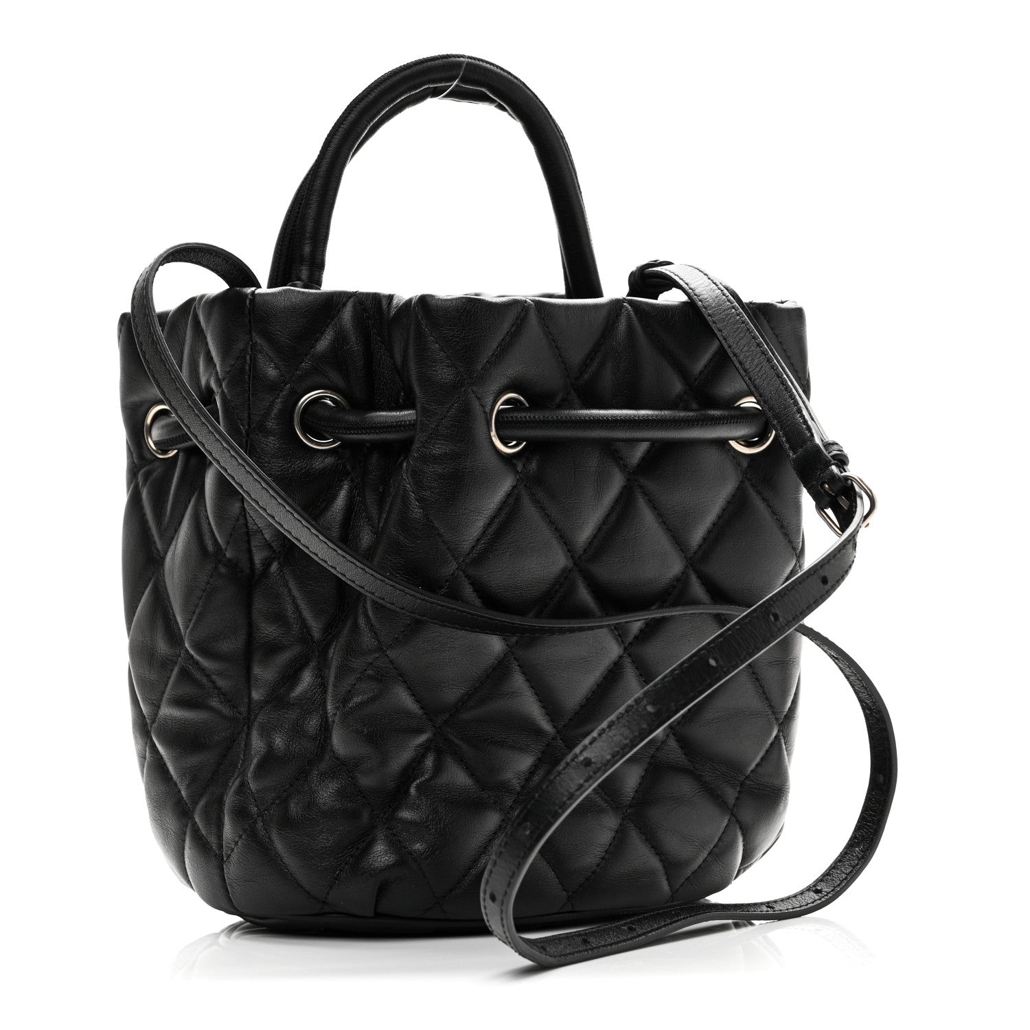 Balenciaga Nappa Calfskin Quilted Touch B Bucket Bag Black 3 of 9