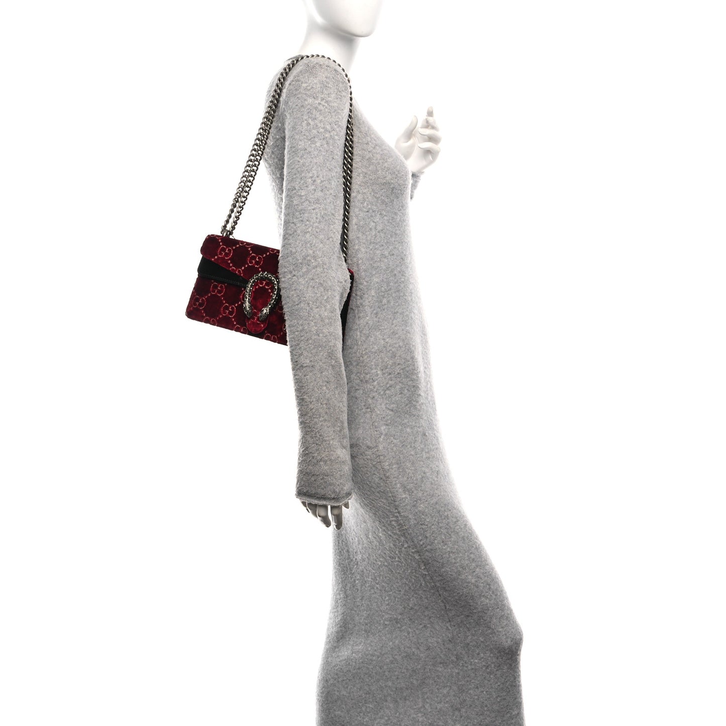 Velvet Skipper Crystal GG Monogram Small Dionysus Shoulder Bag Red Cipria Black Black Diamond