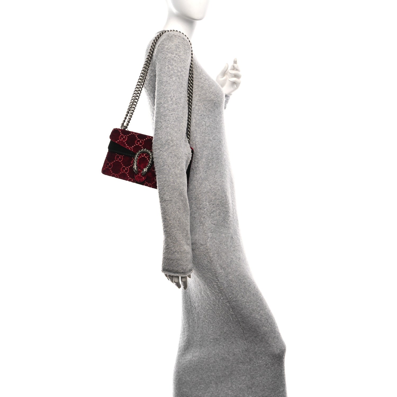 Gucci Velvet Skipper Crystal GG Monogram Small Dionysus Shoulder Bag Red Cipria Black Black Diamond 2 of 11