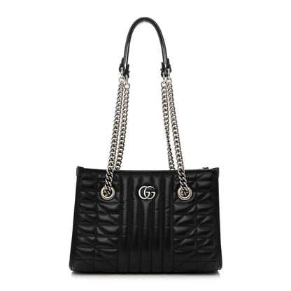Gucci Calfskin Matelasse Aria Small GG Marmont Shoulder Tote Black 1 of 12