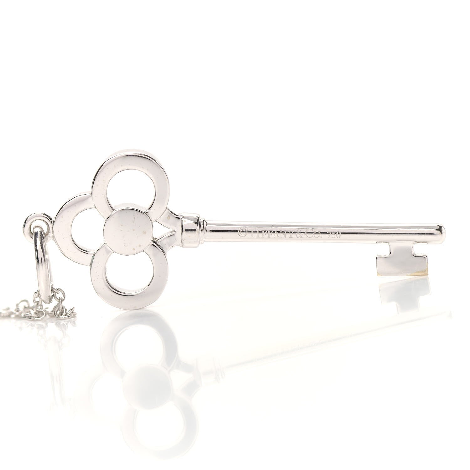Tiffany Platinum 18K White Gold Diamond Crown Key Pendant Necklace 4 of 7