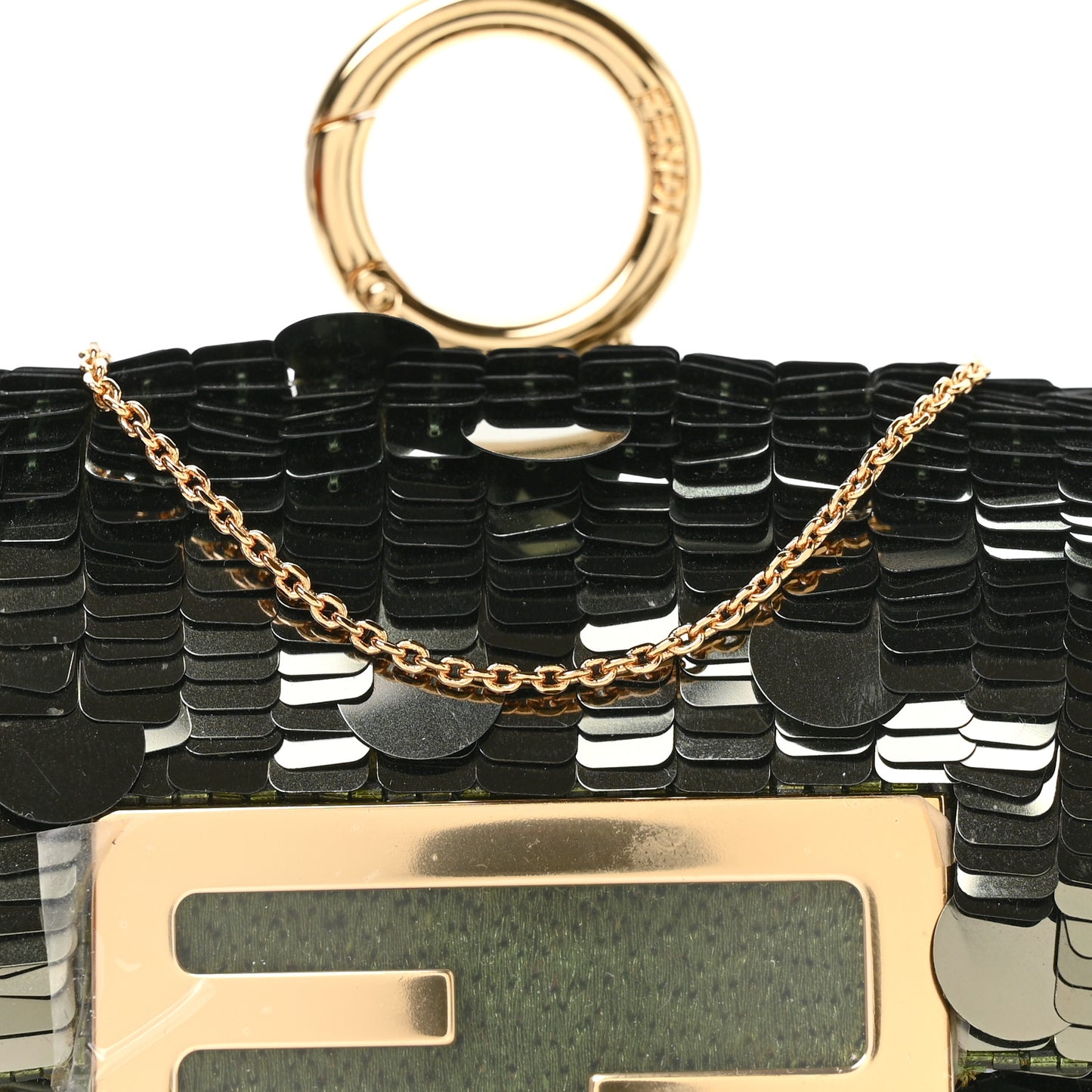 Sequin Paillettes Shiny Nappa Sex and the City Nano Maxi Buckle Baguette Charm  Avocado