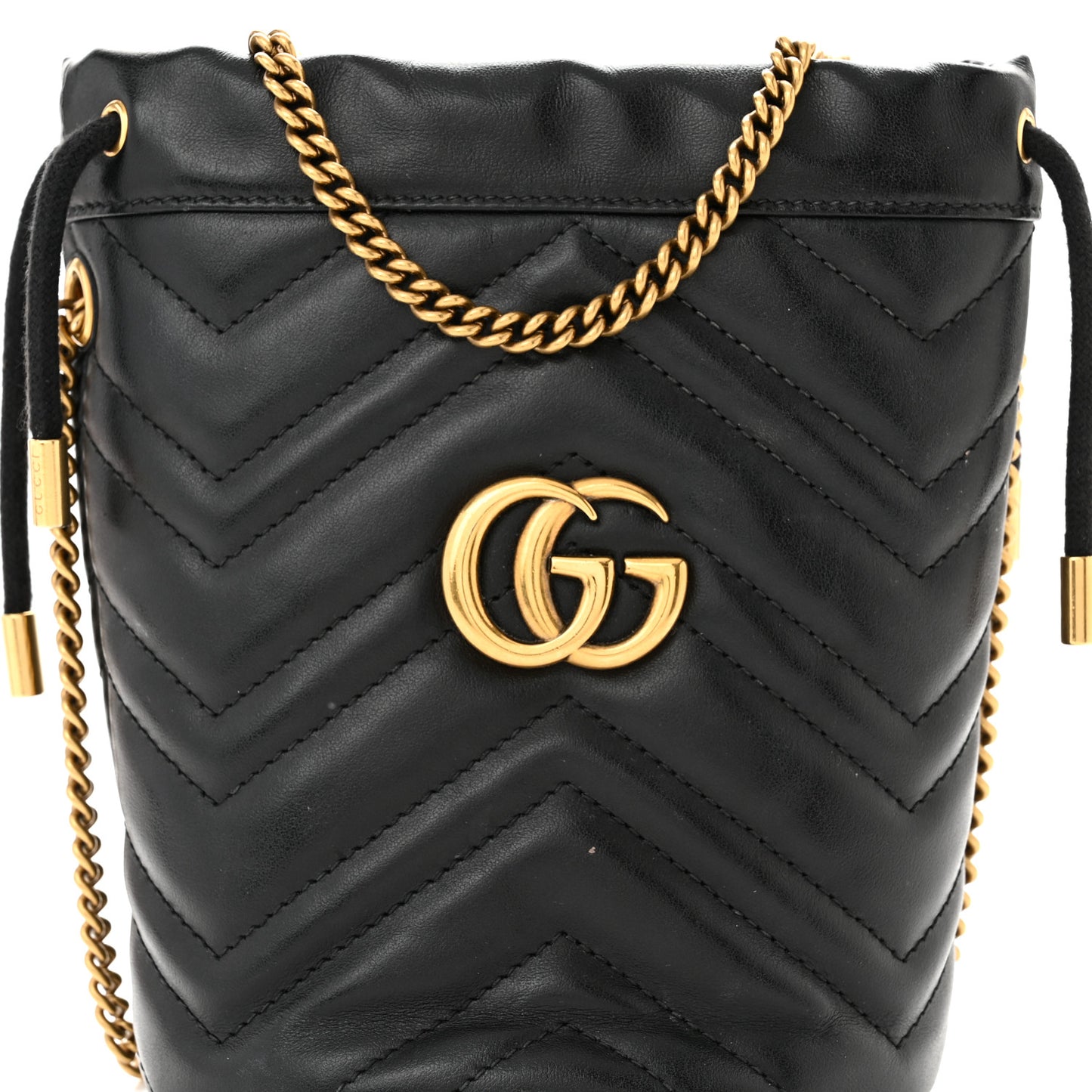 Calfskin Matelasse Mini GG Marmont 2.0 Bucket Bag Black