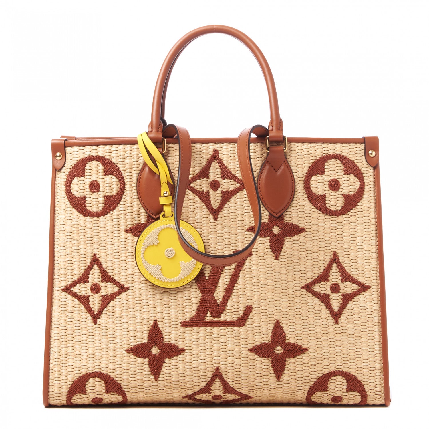 Louis Vuitton Raffia Calfskin Monogram Giant Onthego MM Tan 1 of 8