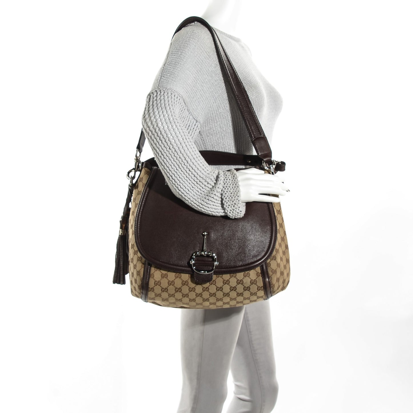 Monogram Techno Horsebit Large Shoulder Flap Bag Brown