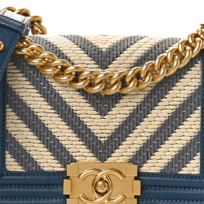 Chanel Fabric Chevron Braided Small Boy Flap Blue Ivory 8 of 10