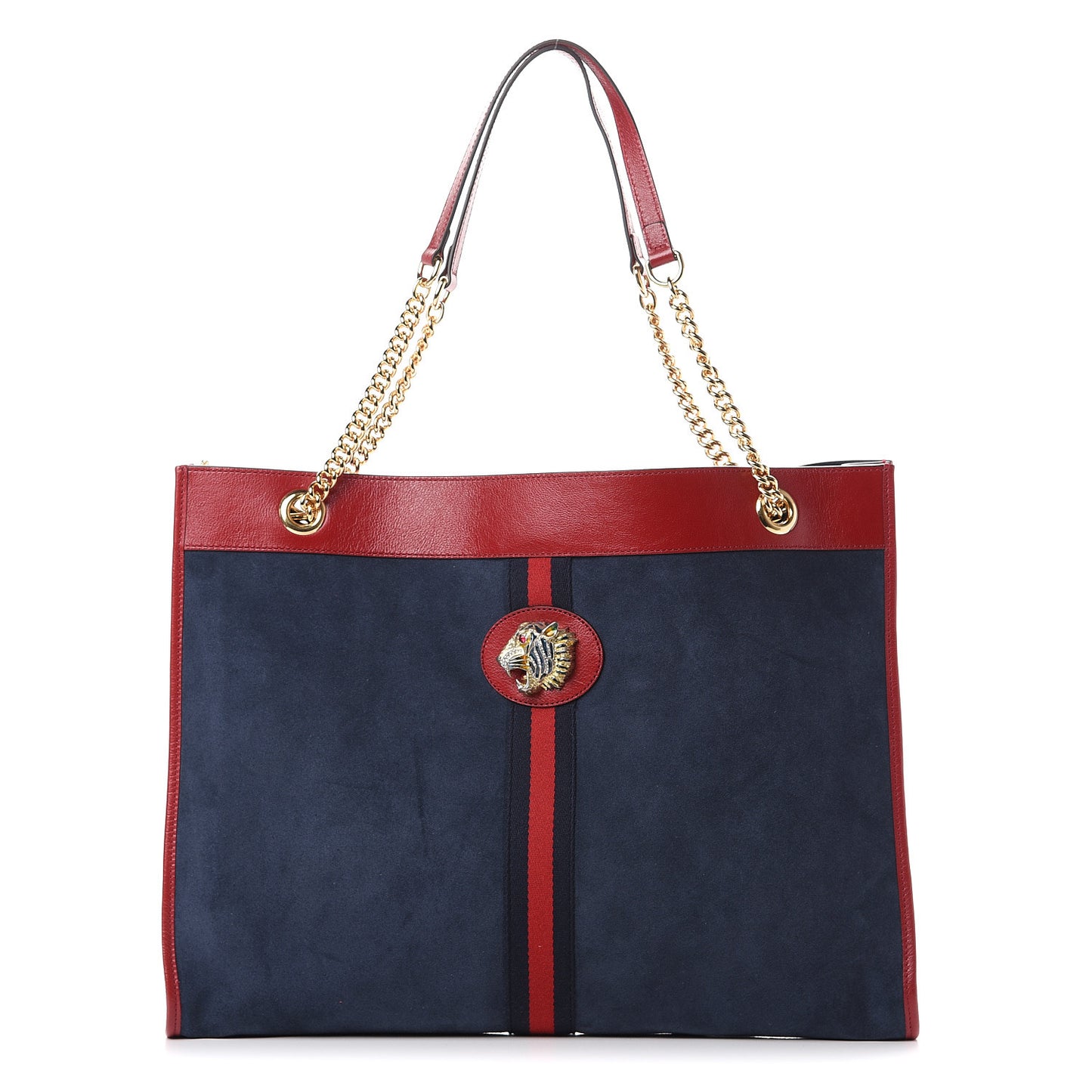 Suede Calfskin Large Rajah Chain Tote New Blue Romantic Cherry