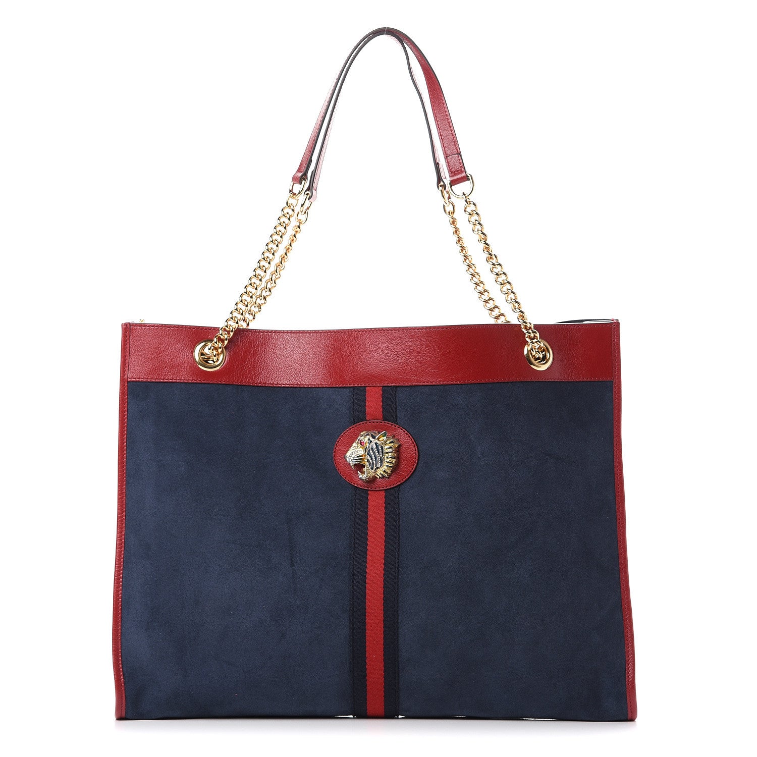 Gucci Suede Calfskin Large Rajah Chain Tote New Blue Romantic Cherry 2 of 13
