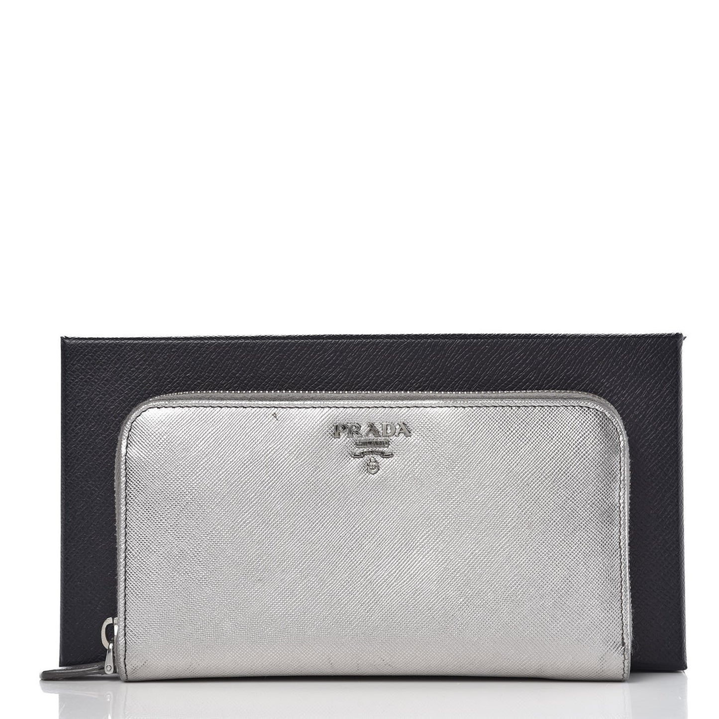 Saffiano Metal Zip Around Wallet Argento