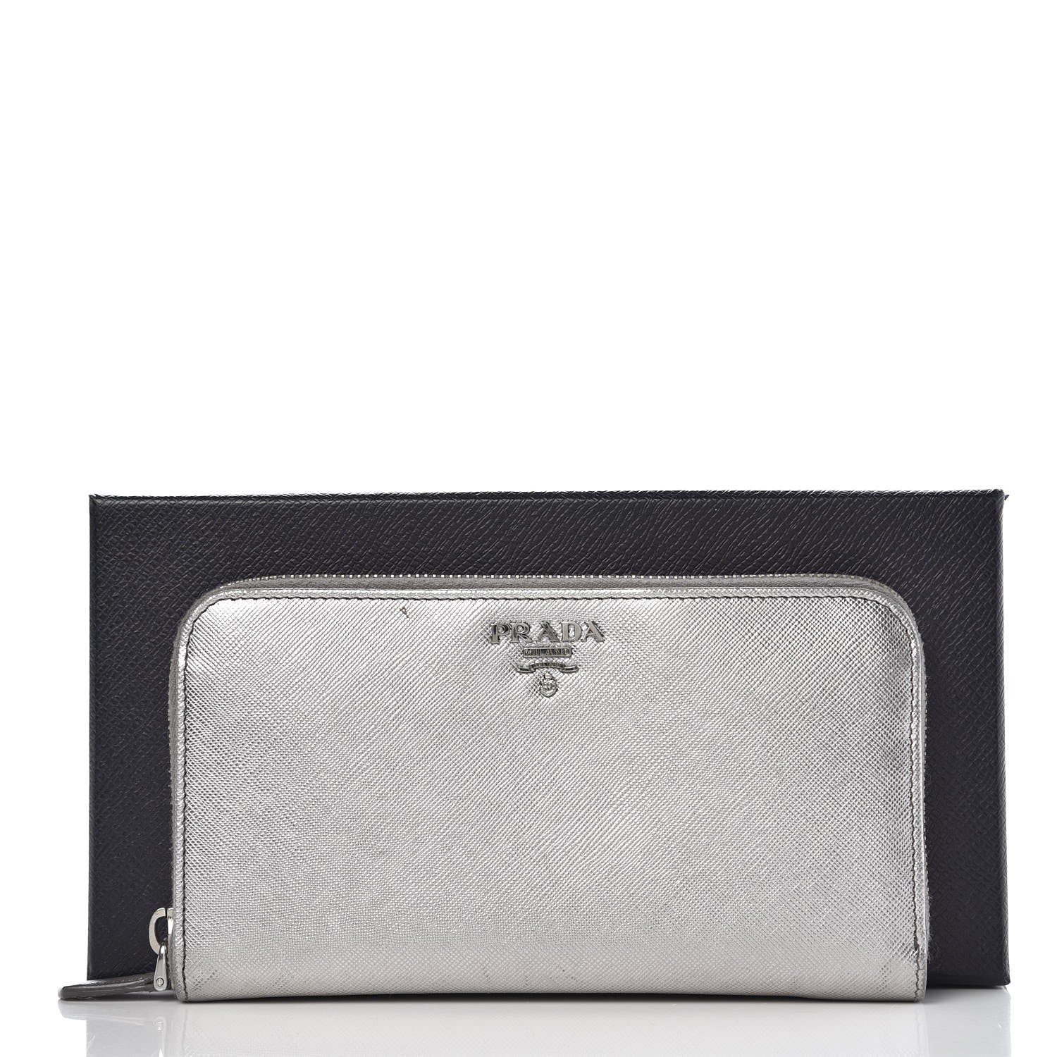 Prada Saffiano Metal Zip Around Wallet Argento 7 of 7