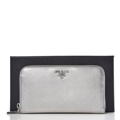 Prada Saffiano Metal Zip Around Wallet Argento 7 of 7