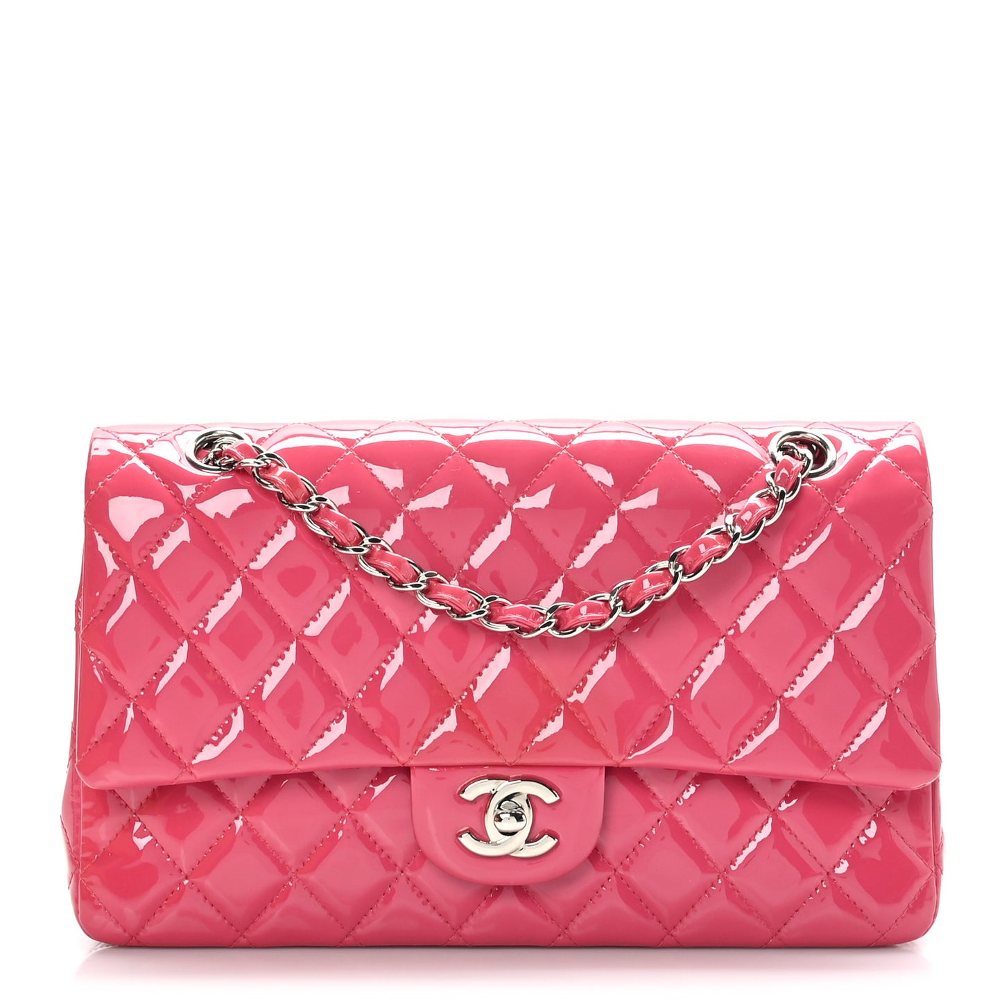 Patent Quilted Medium Double Flap Pink