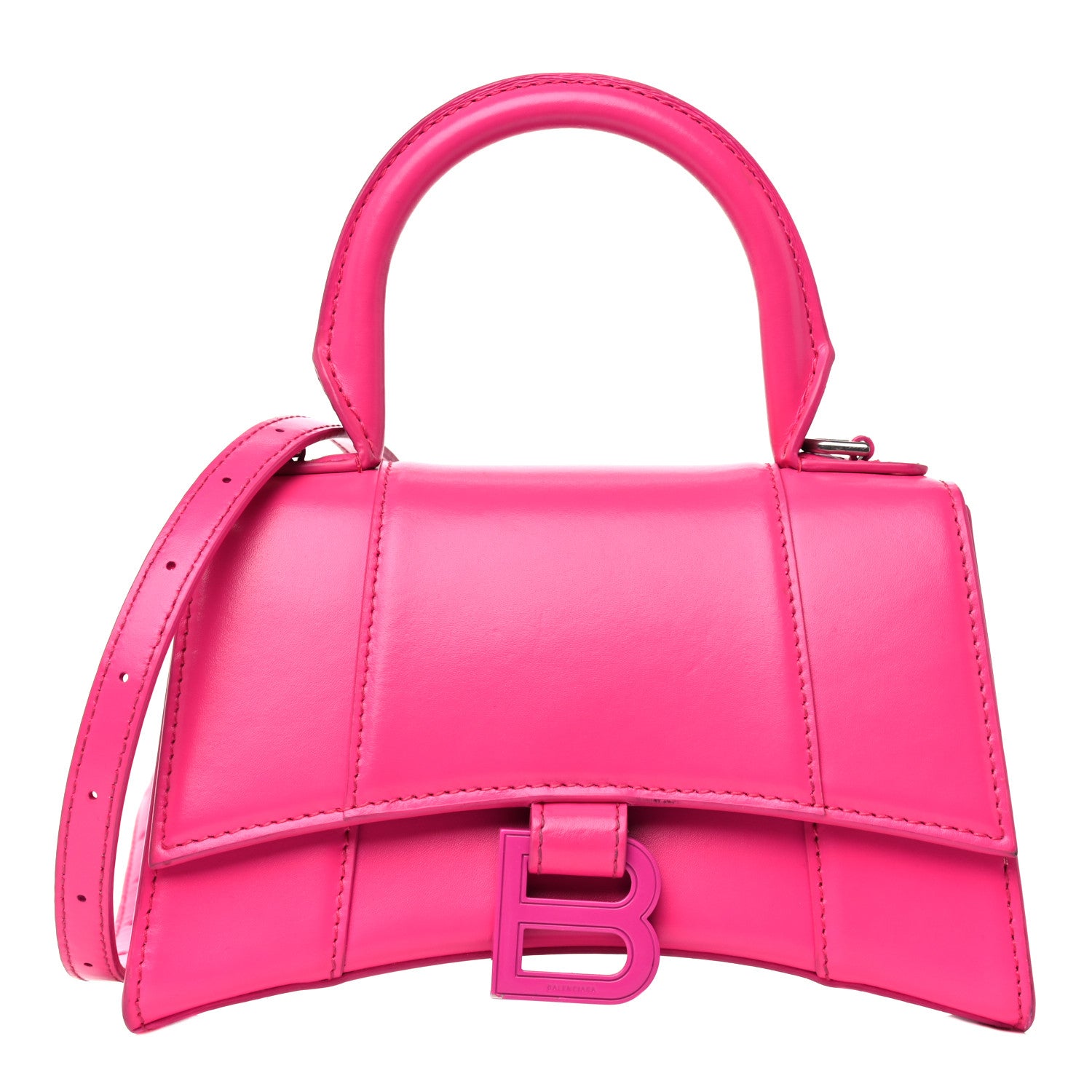 Balenciaga Shiny Box Calfskin Tonal B Hourglass Top Handle Bag XS Fuchsia 1 of 18