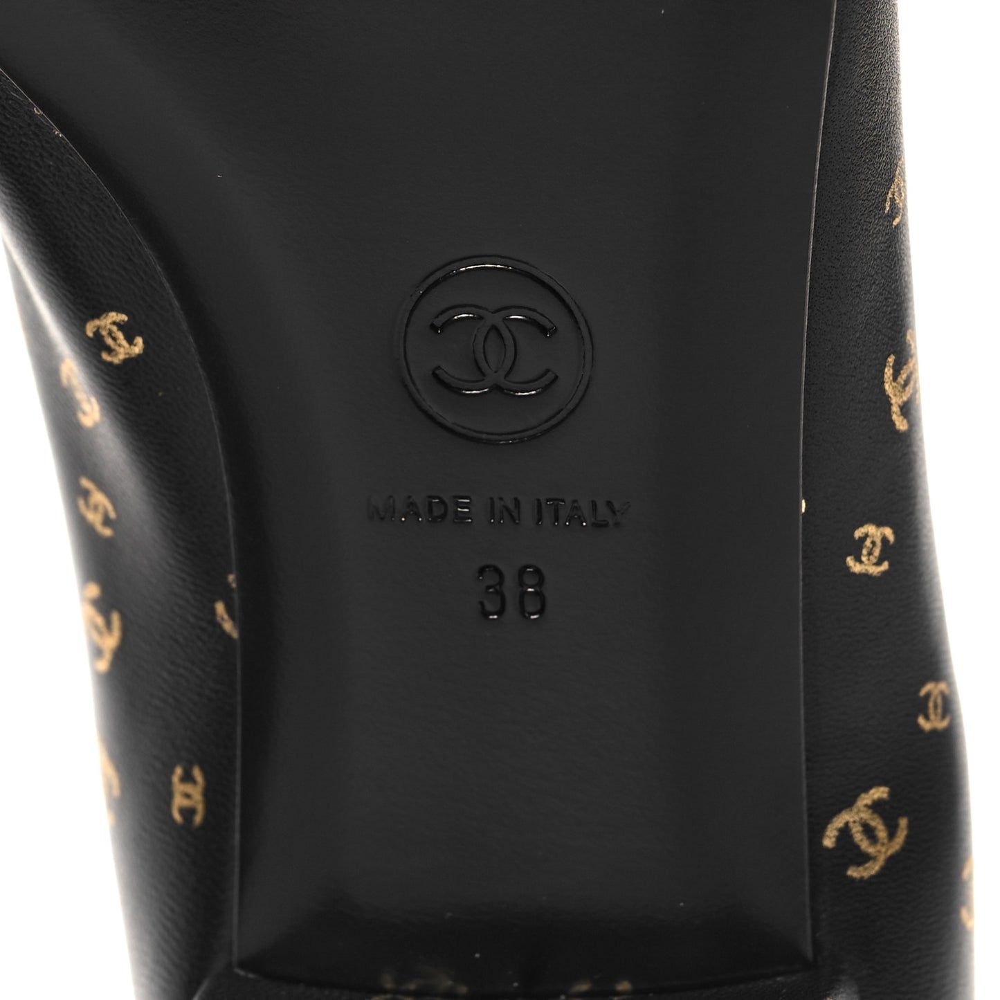 Lambskin Patent Calfskin Printed CC Cap Toe Ballerina Flats 38 Black Gold