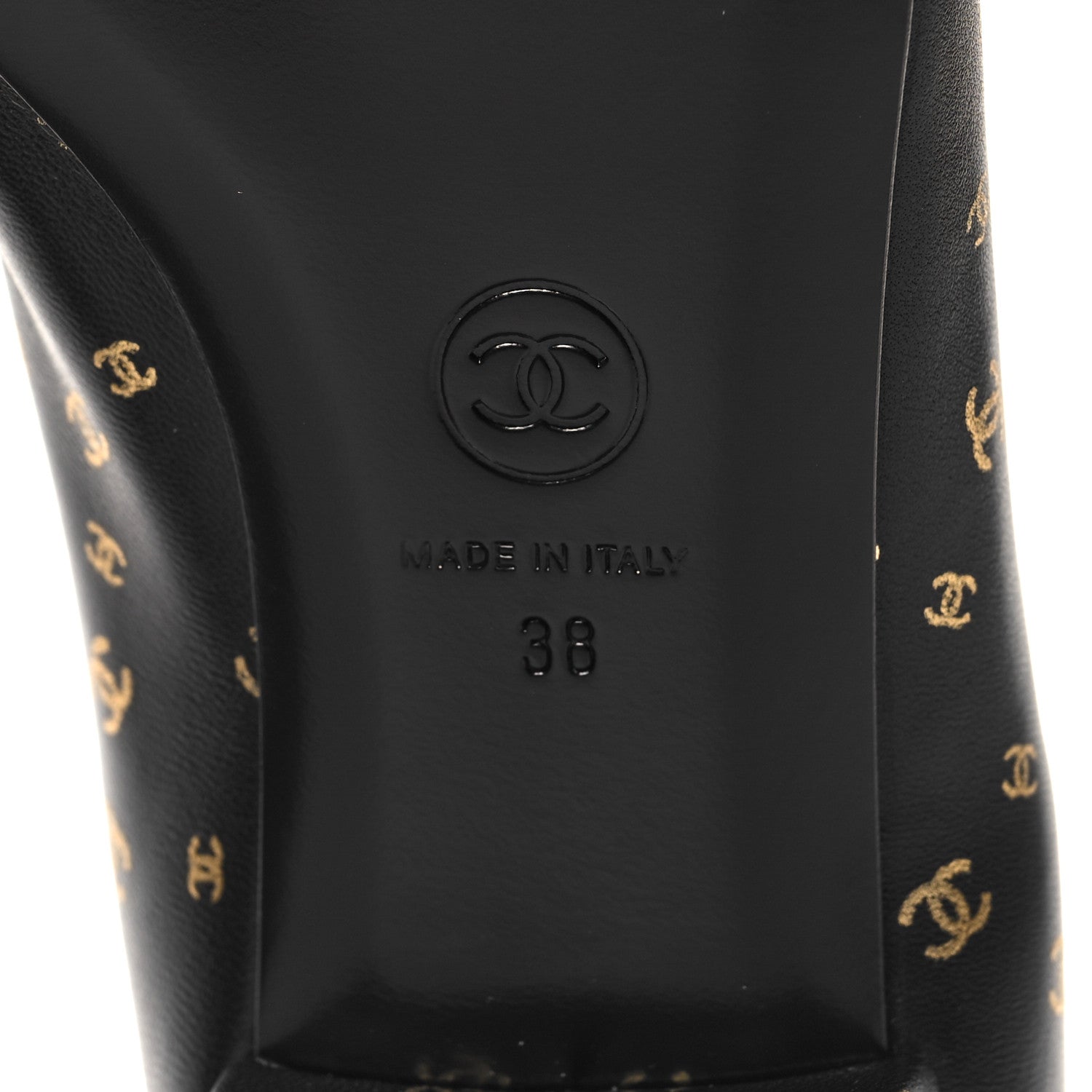Chanel Lambskin Patent Calfskin Printed CC Cap Toe Ballerina Flats 38 Black Gold 6 of 9