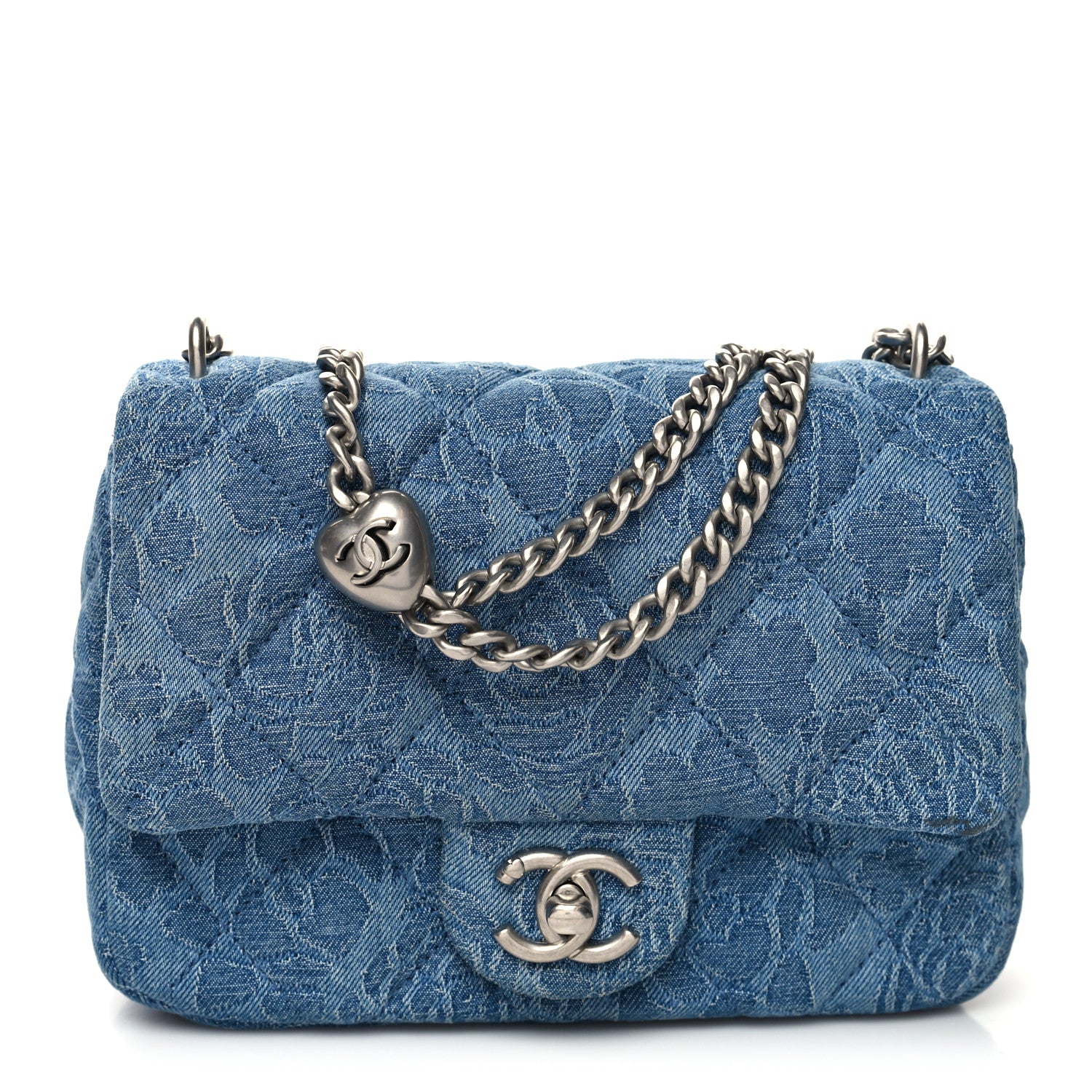 Chanel Denim Quilted Camellia Sweetheart Mini Flap Blue 1 of 10