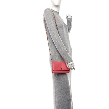 Chanel Caviar Chevron Quilted Wallet On Chain WOC Pink 2 of 11