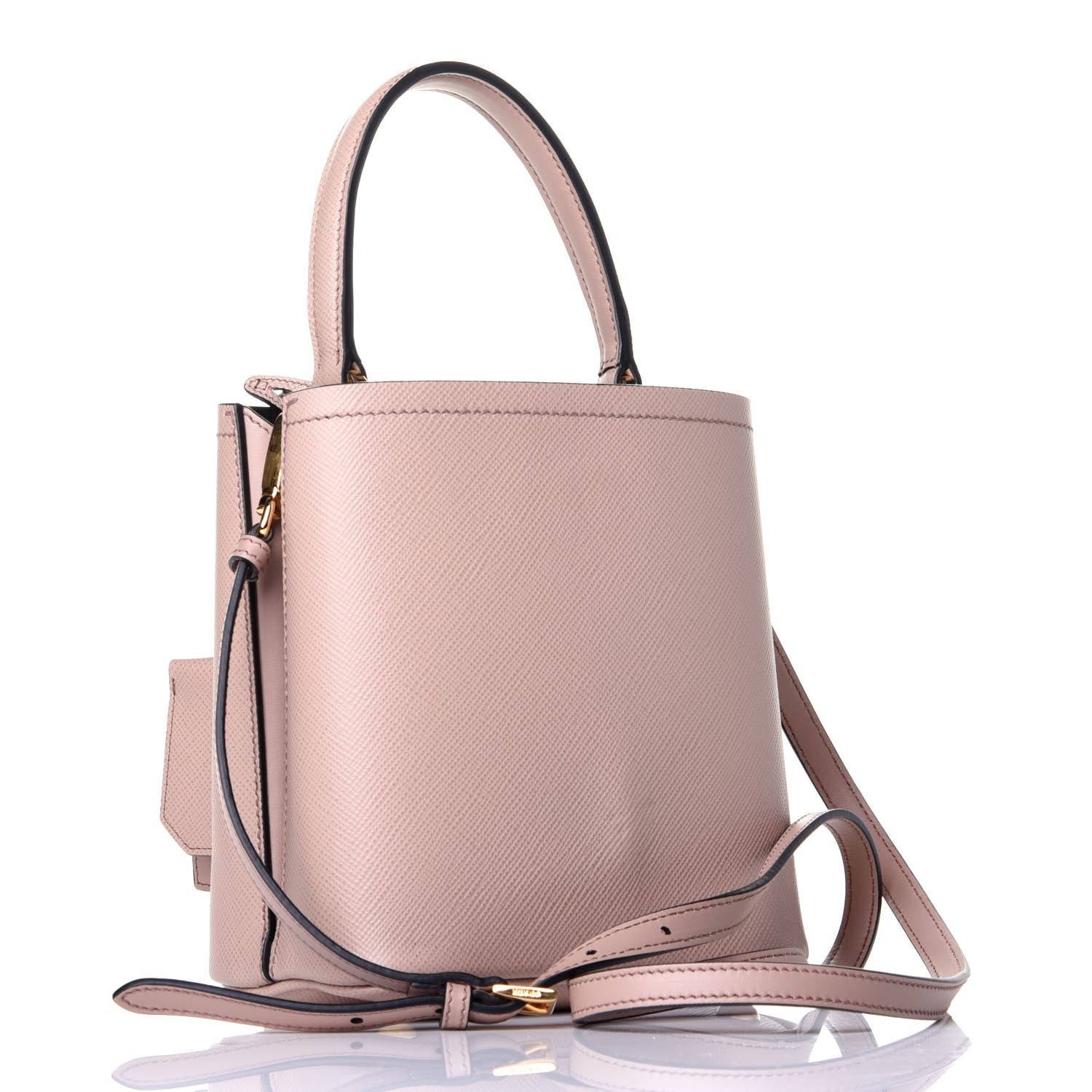 Prada Saffiano Cuir Calfskin Small Panier Bucket Bag Cipria Black 4 of 9