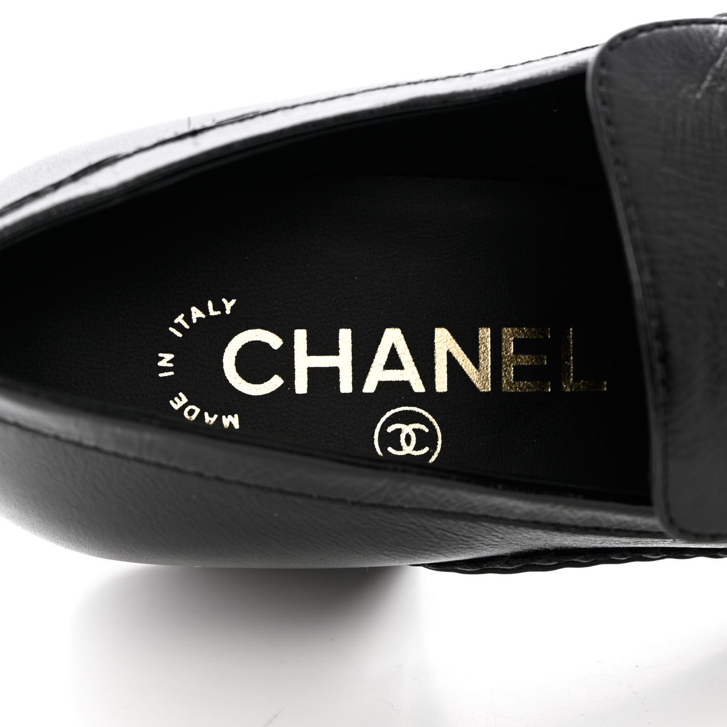 Shiny Calfskin Metal CC Loafers 37 Black