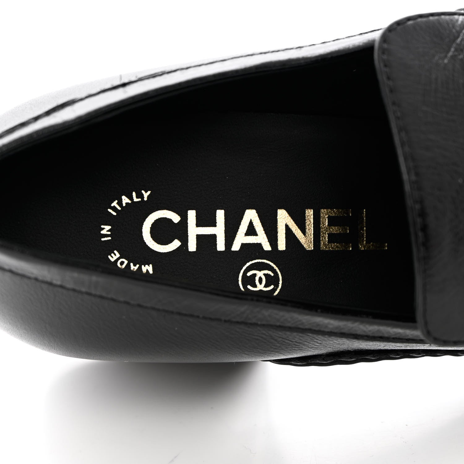 Chanel Shiny Calfskin Metal CC Loafers 37 Black 7 of 9