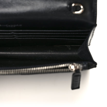 Saint Laurent Grain De Poudre Matelasse Chevron Monogram Envelope Chain Wallet Black 13 of 15