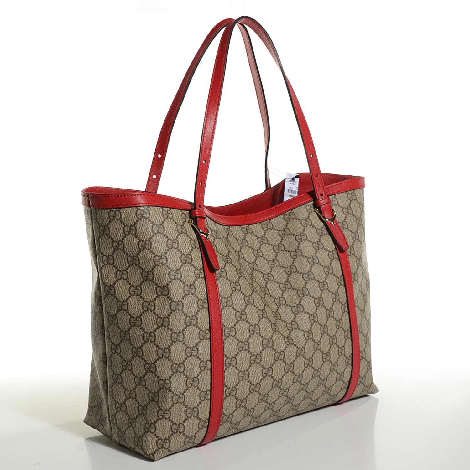 Gucci GG Supreme Monogram Calfskin Medium Nice Tote Beige Ebony Hibiscus Red 3 of 9