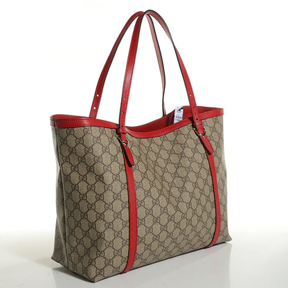 Gucci GG Supreme Monogram Calfskin Medium Nice Tote Beige Ebony Hibiscus Red 3 of 9