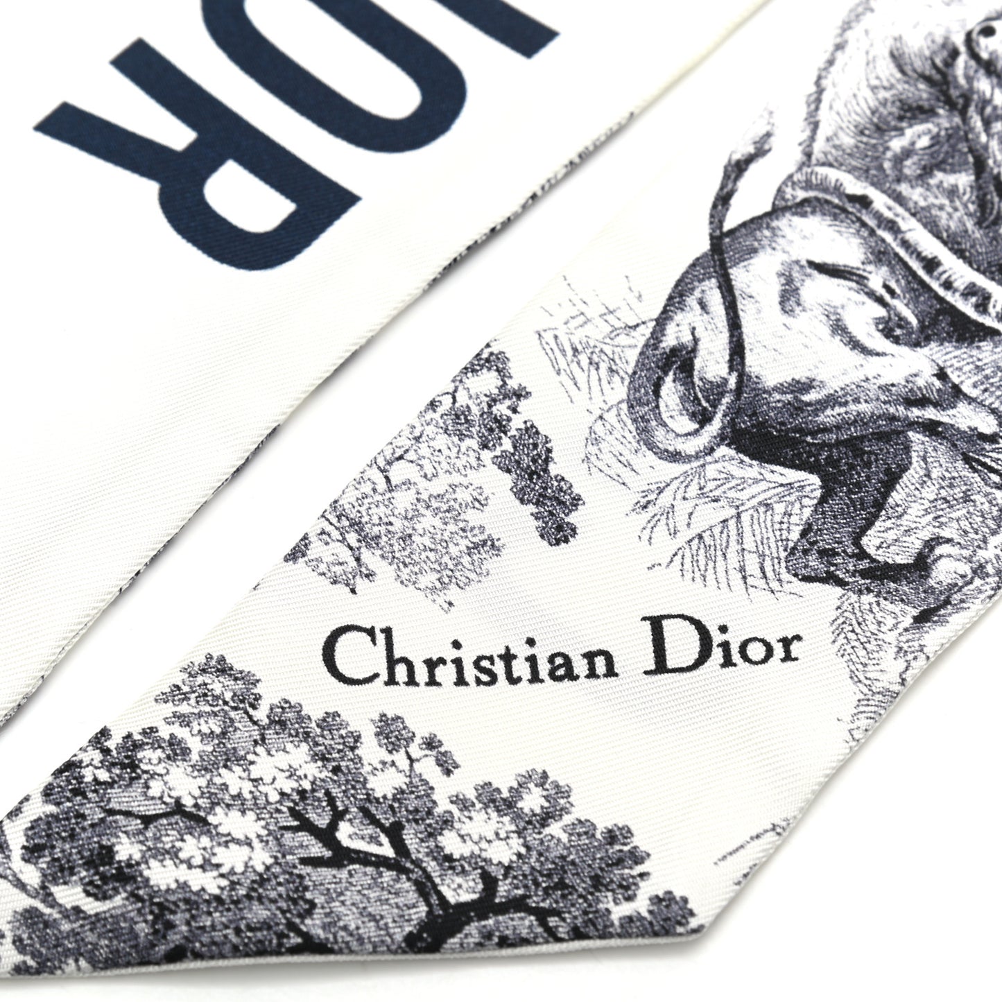 Silk Toile De Jouy Mitzah Scarf Navy Blue