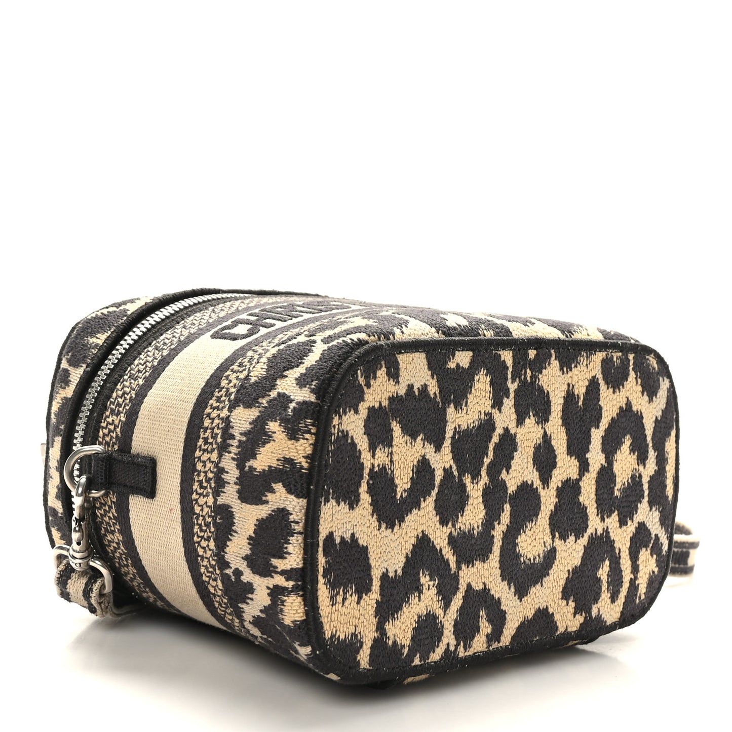 Canvas Mizza Embroidered Small Leopard Travel Vanity Case Beige