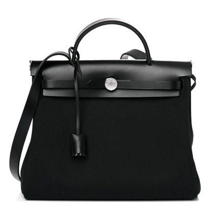Hermes Military Toile Vache Hunter Herbag Zip Retourne 31 PM Black 1 of 10