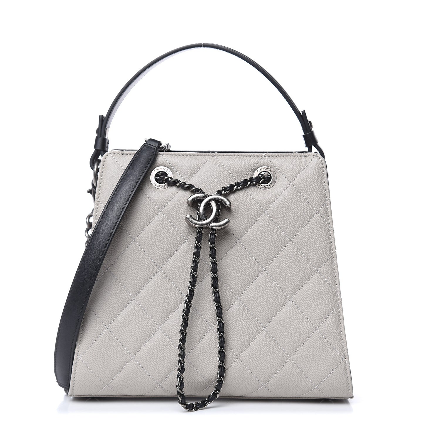 Caviar Quilted Small CC Bucket Bag Grey
