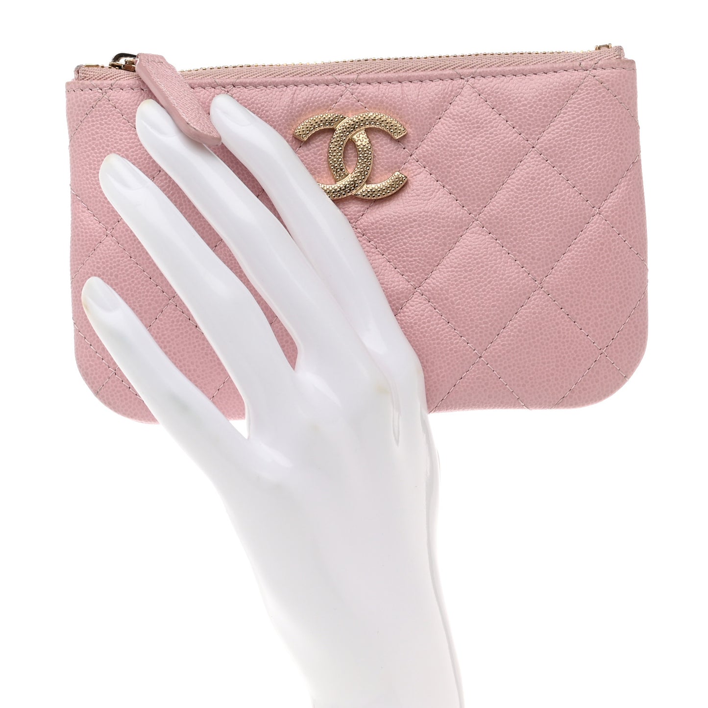 Caviar Quilted Studded CC Small Cosmetic Case Light Pink