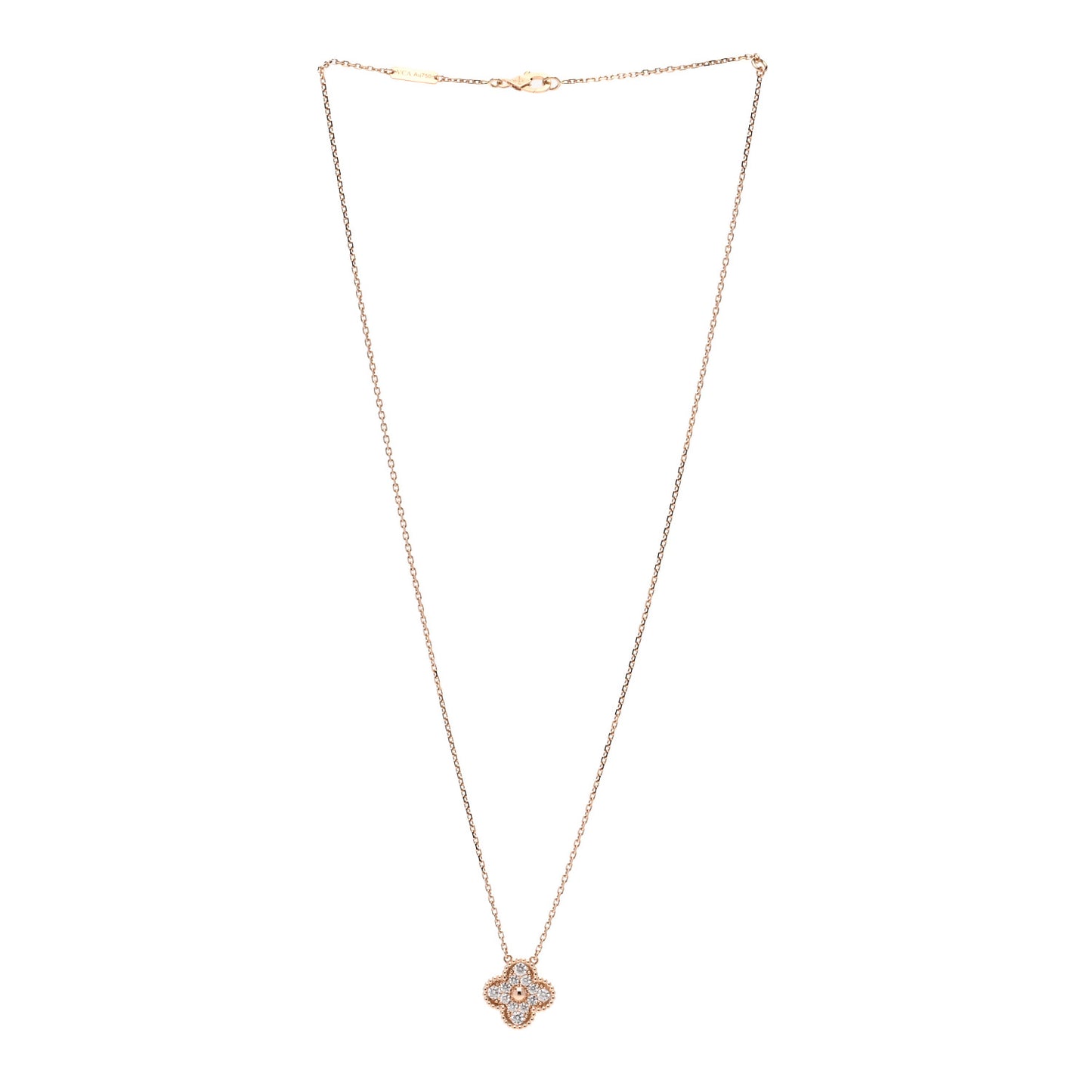 18K Rose Gold Diamond Vintage Alhambra Pendant Necklace