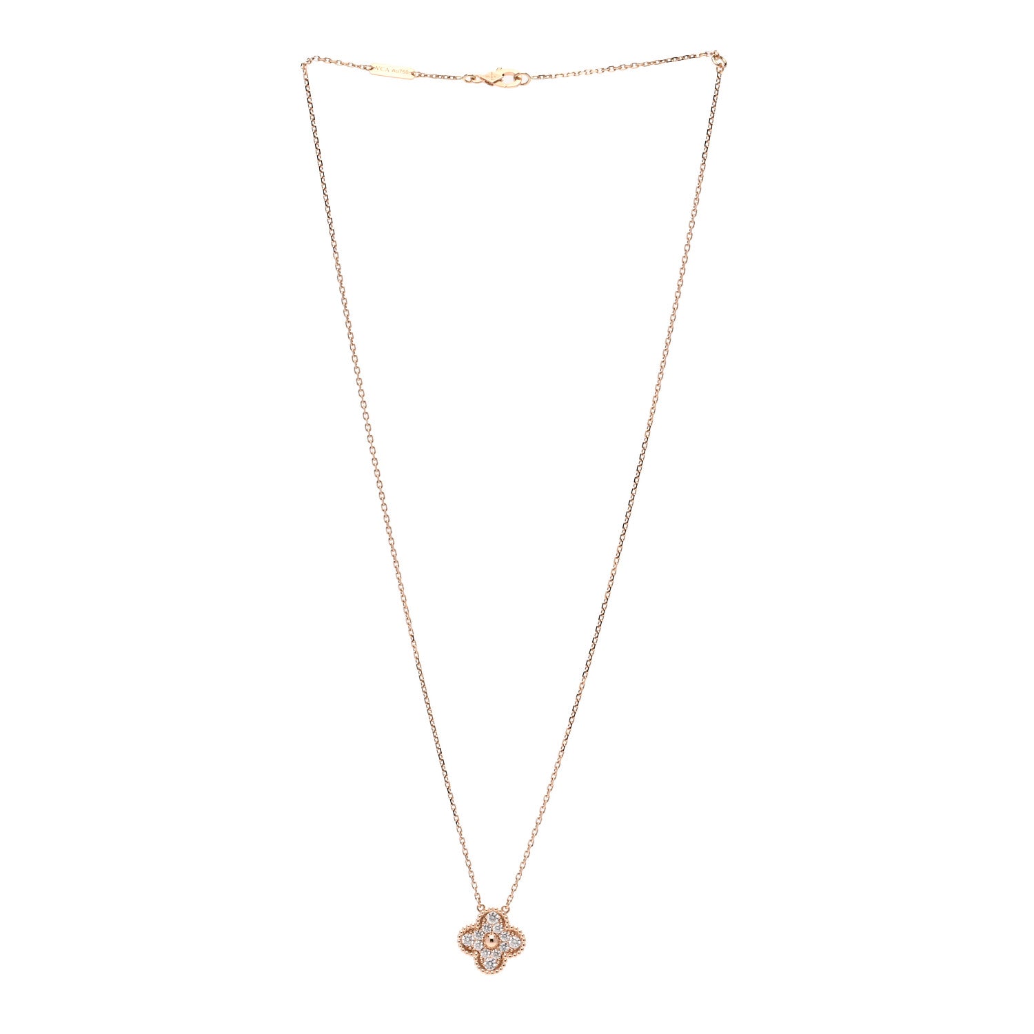 Van Cleef & Arpels 18K Rose Gold Diamond Vintage Alhambra Pendant Necklace 3 of 6