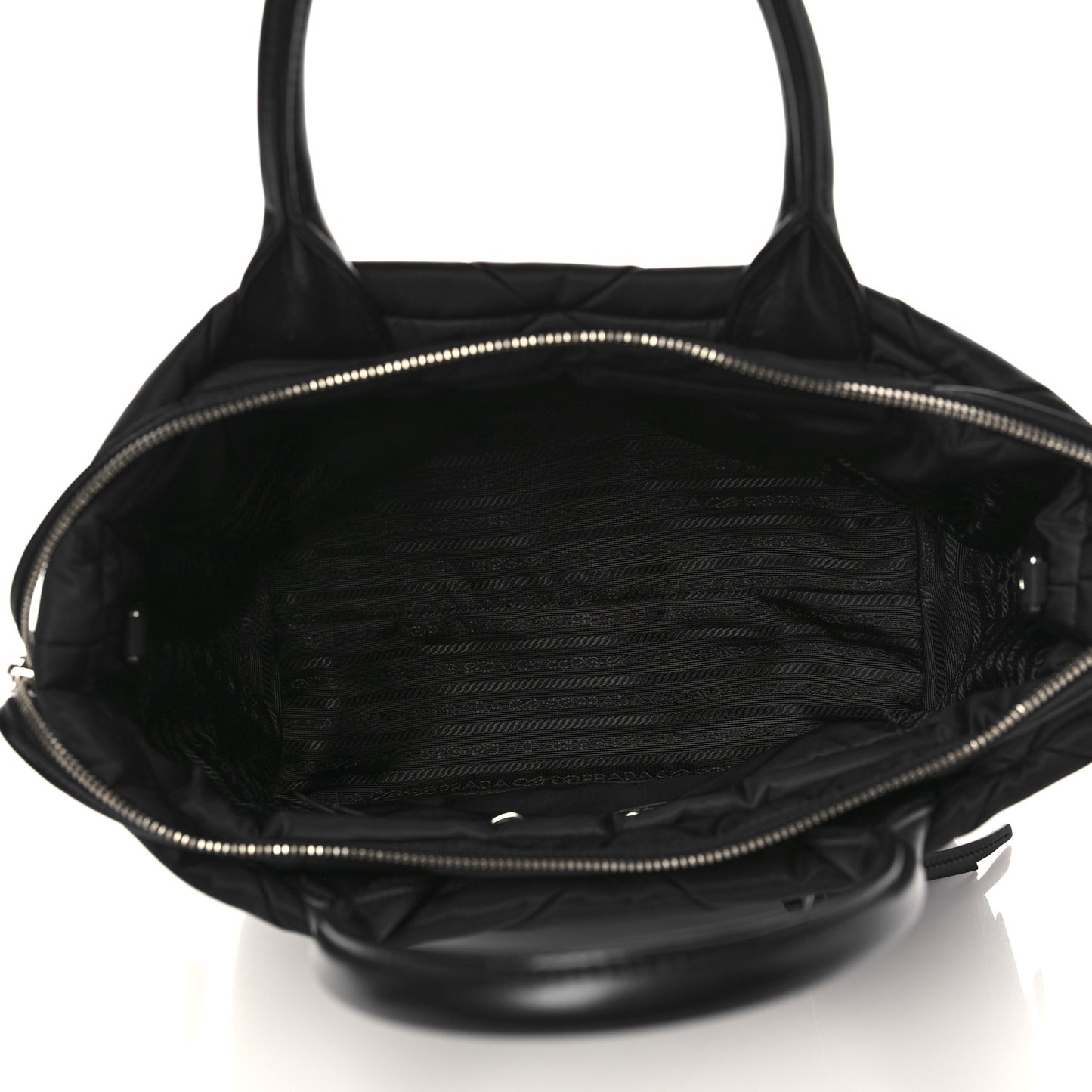 Re-Nylon Nappa Triangle Quilted Padded Small Double Handled Zip Tote Black