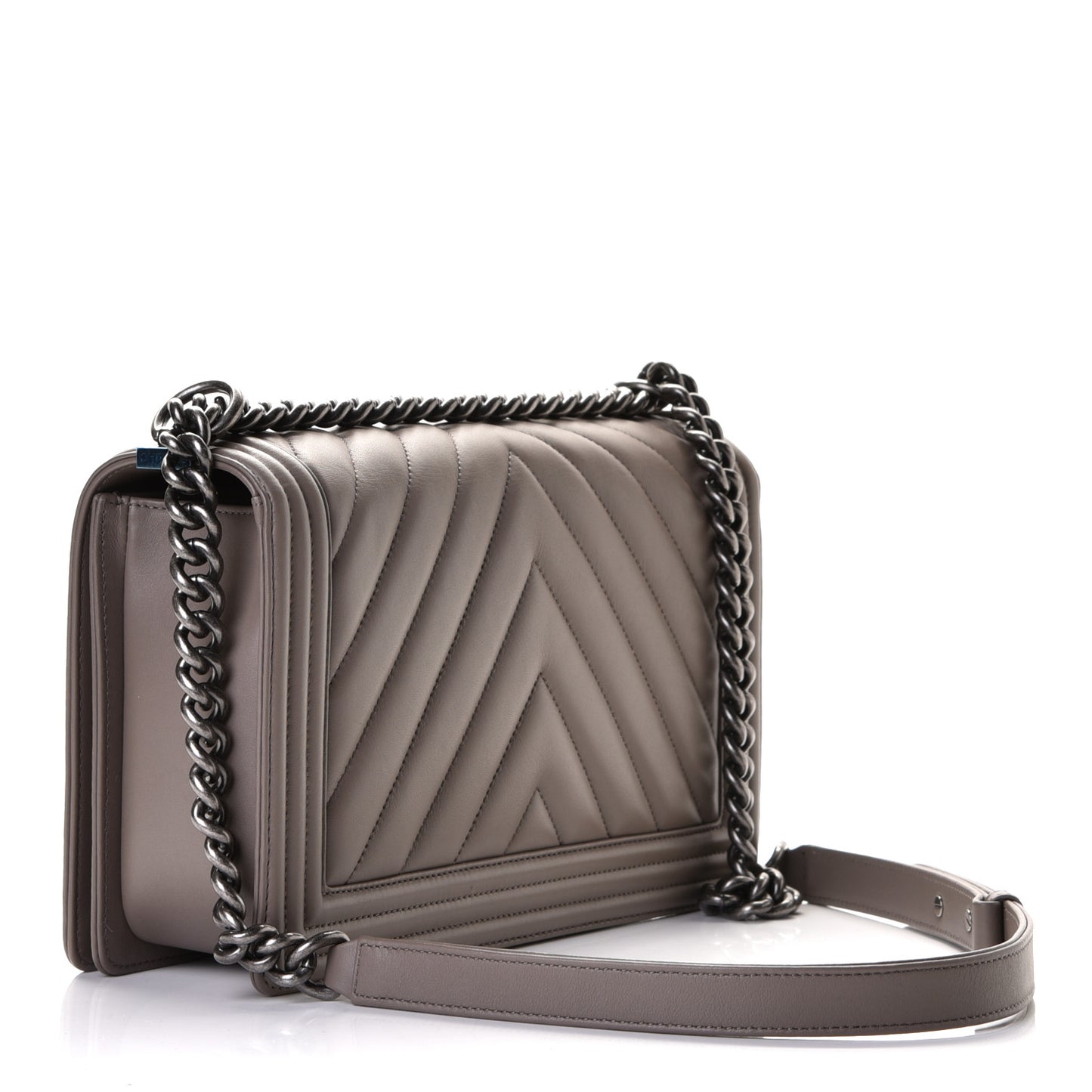 Calfskin Chevron Quilted Medium Boy Flap Grey