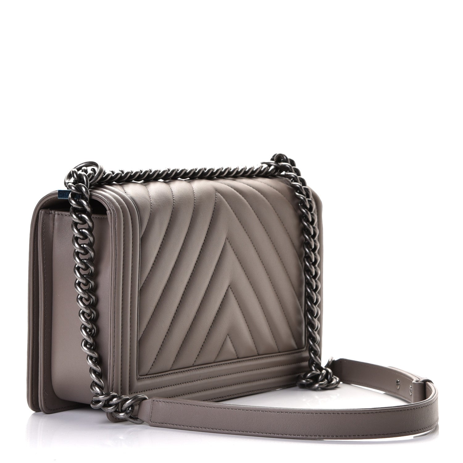Chanel Calfskin Chevron Quilted Medium Boy Flap Grey 2 of 5