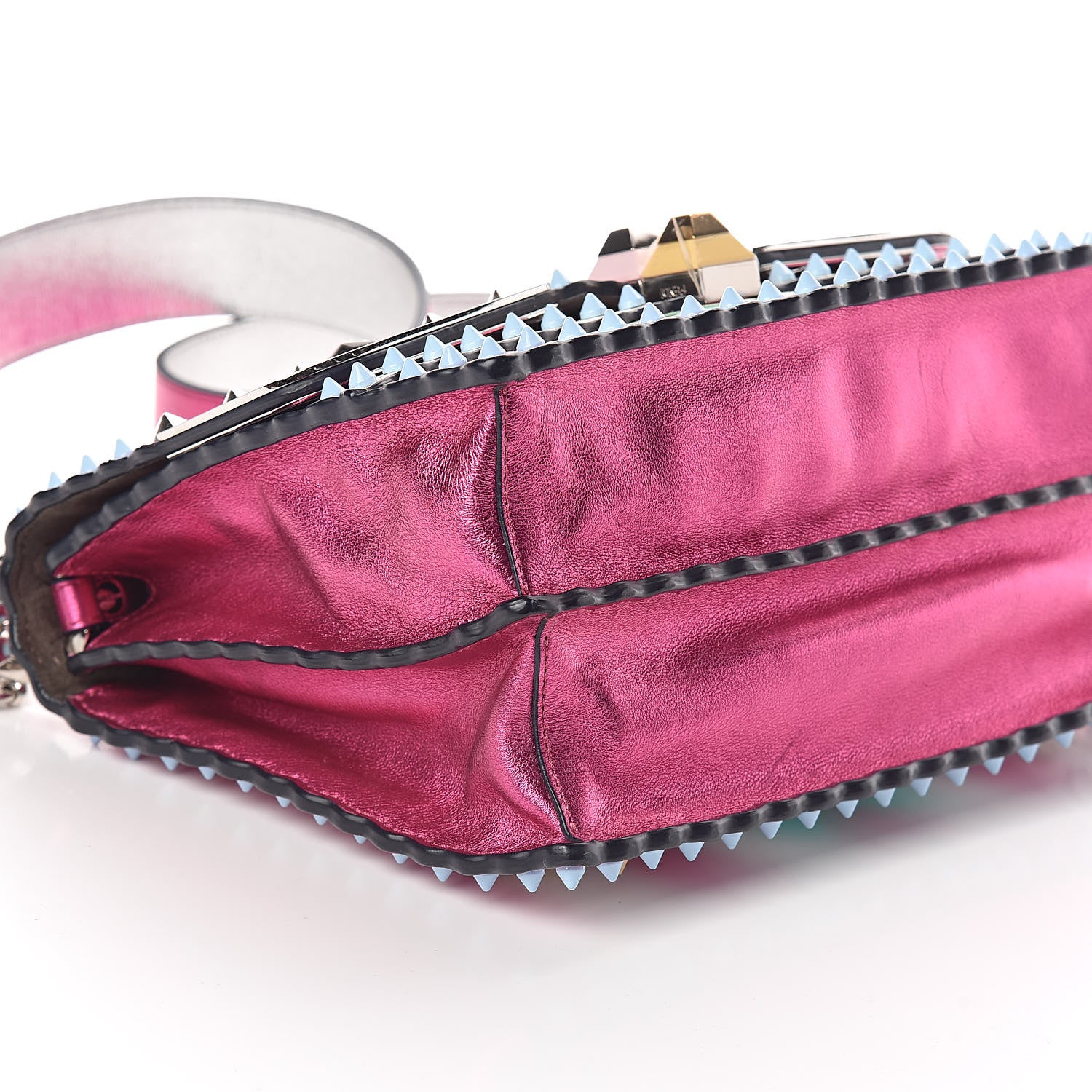 Fendi Metallic Calfskin Wonder Monster Kan I Shoulder Bag Pink Silver 8 of 9
