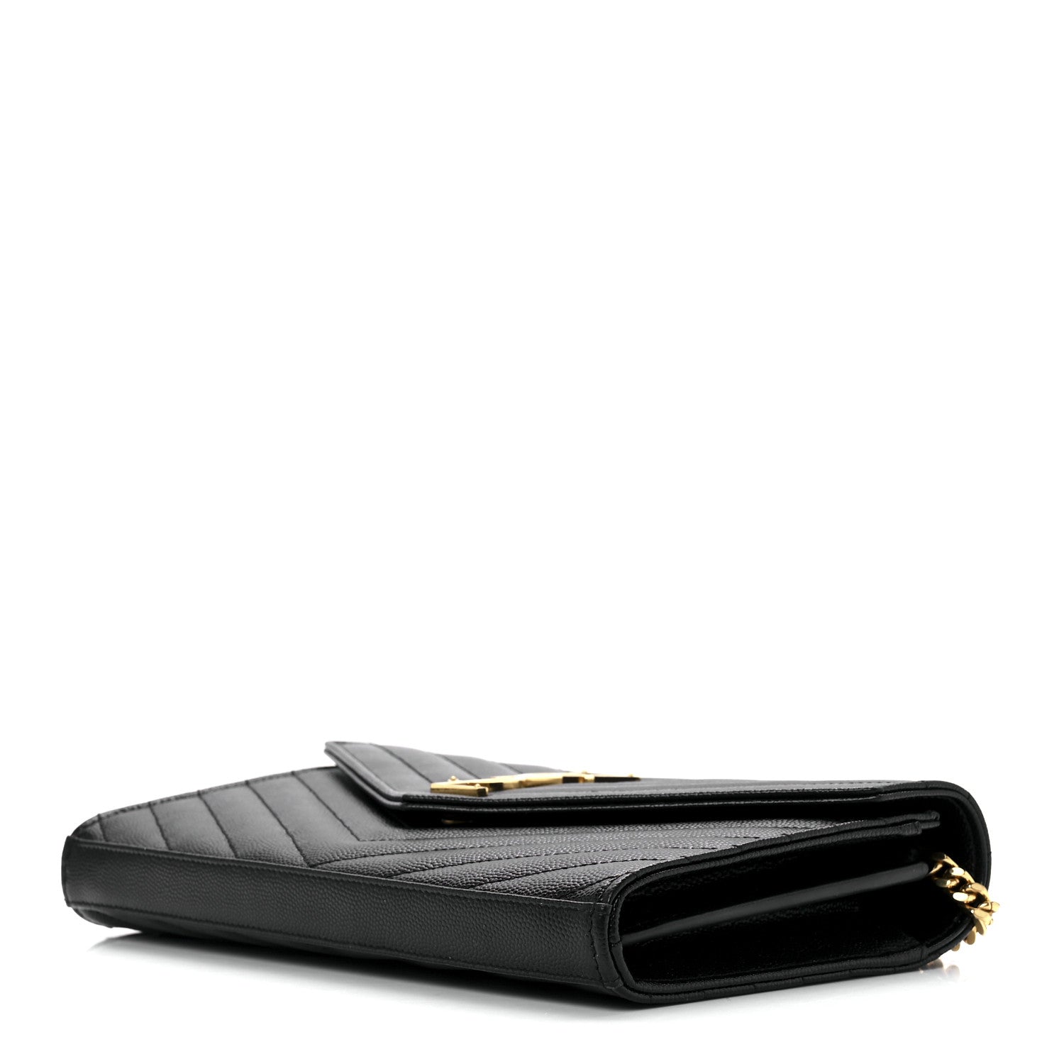 Saint Laurent Grain De Poudre Matelasse Chevron Monogram Chain Wallet Black 9 of 13