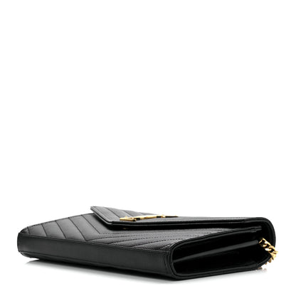 Saint Laurent Grain De Poudre Matelasse Chevron Monogram Chain Wallet Black 9 of 13