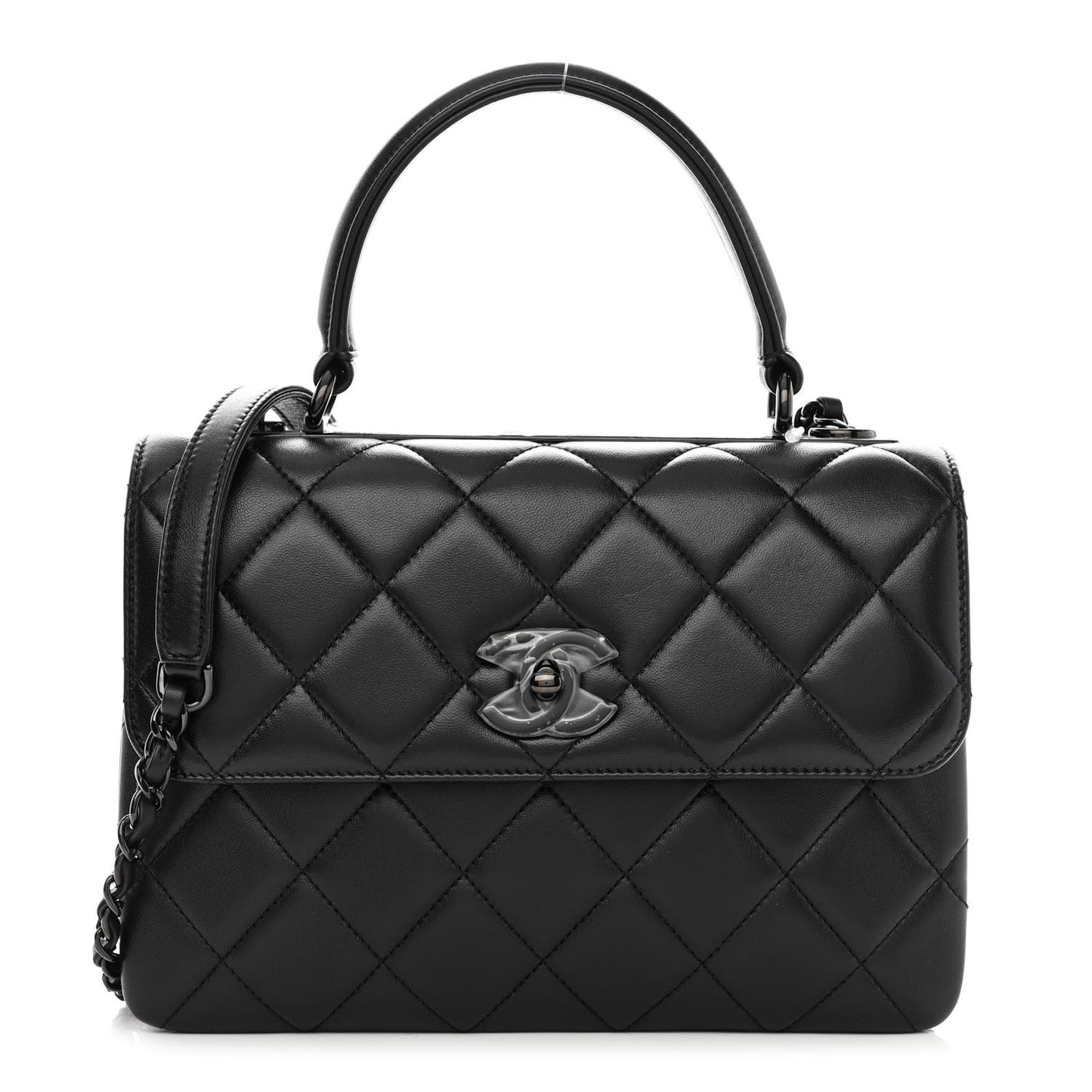 Lambskin Quilted Small Trendy CC Dual Handle Flap Bag So Black