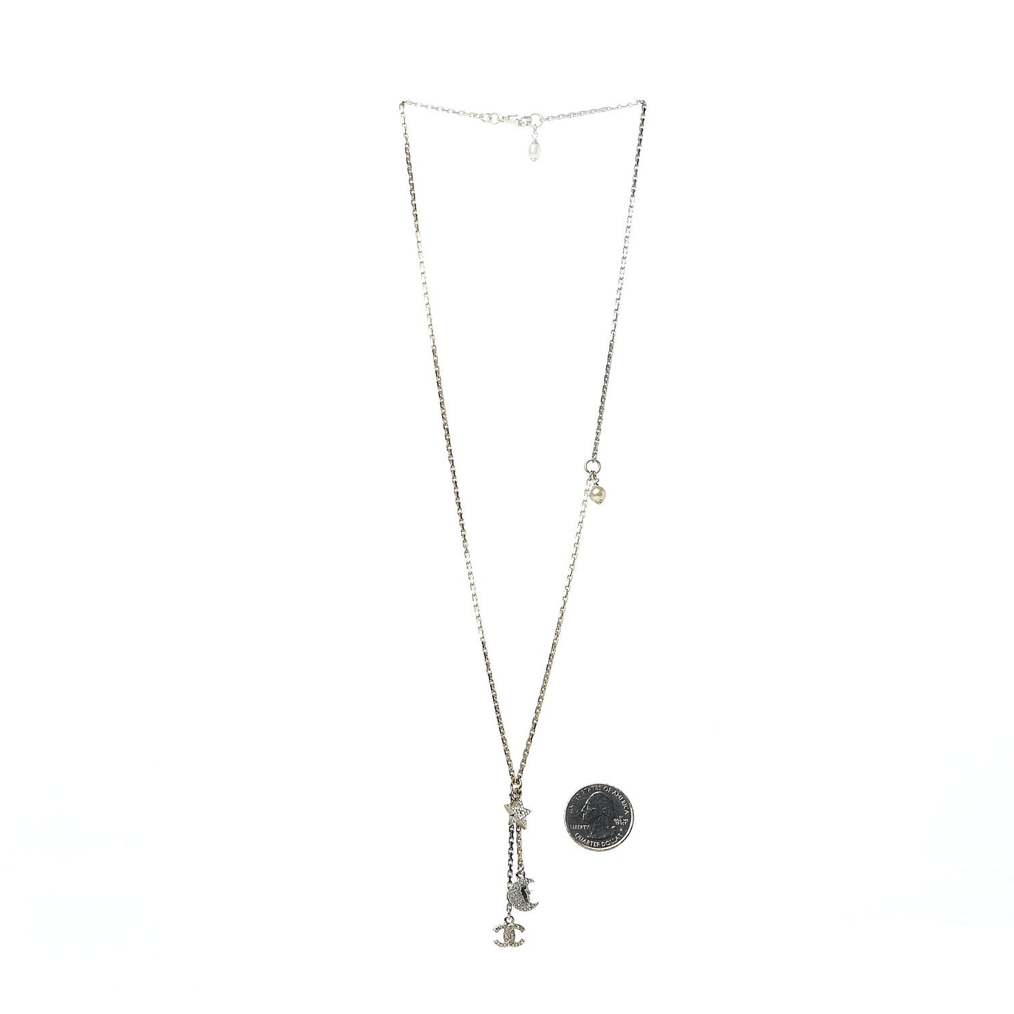 Crystal Pearl CC Moon Star Drop Necklace Gold