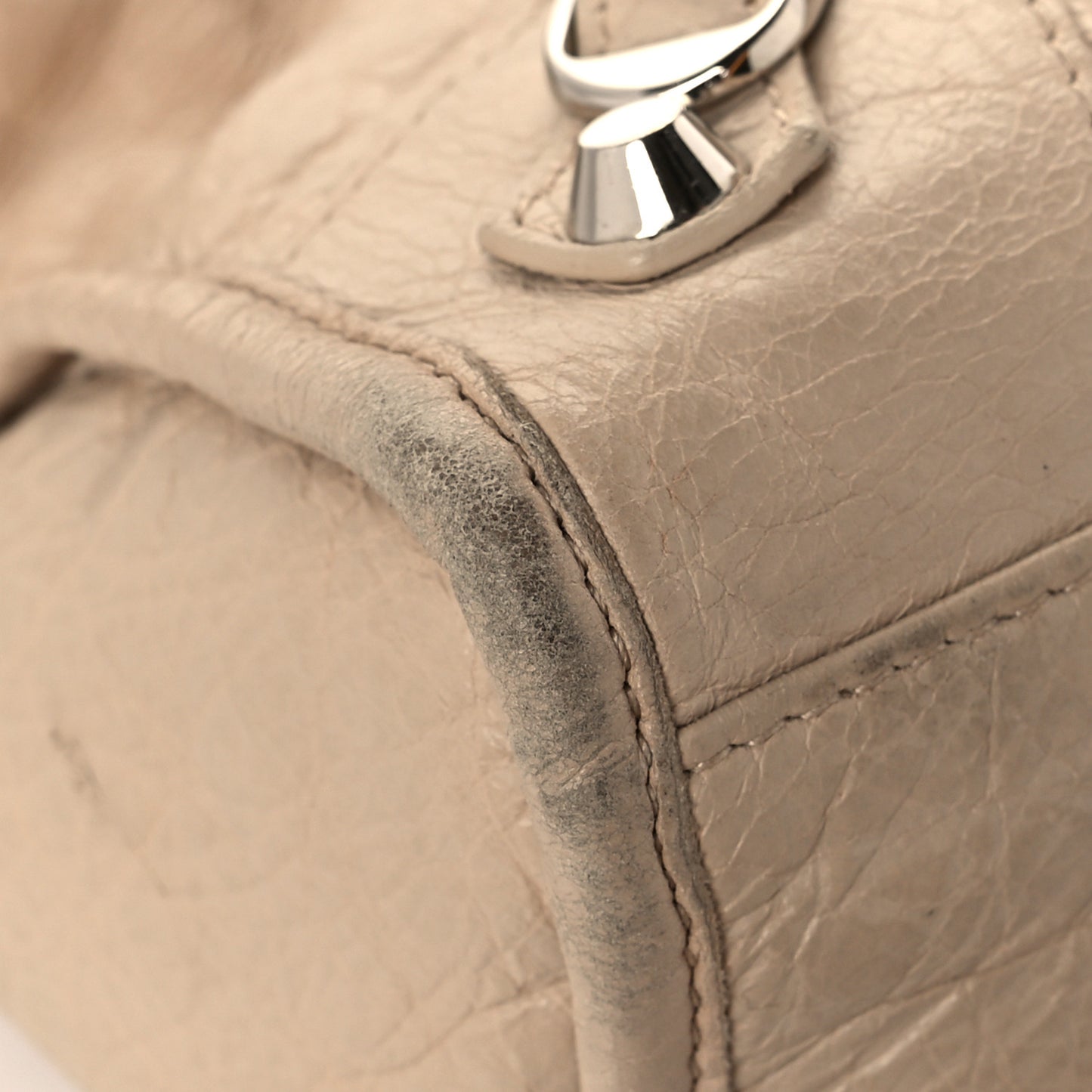 Agneau Classic Silver Hardware S City Logo Strap Light Beige Black