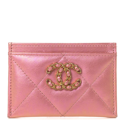 Chanel Iridescent Calfskin Quilted Chanel 19 Card Holder Pink 1 of 8