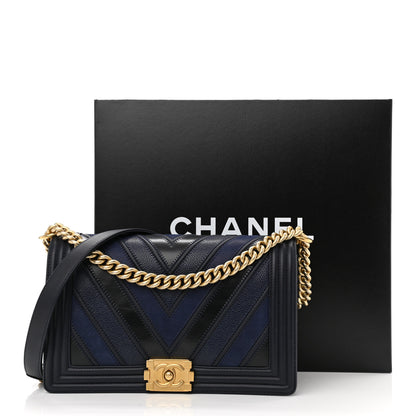 Chanel Caviar Suede Calfskin Chevron New Medium Boy Flap Navy 12 of 12
