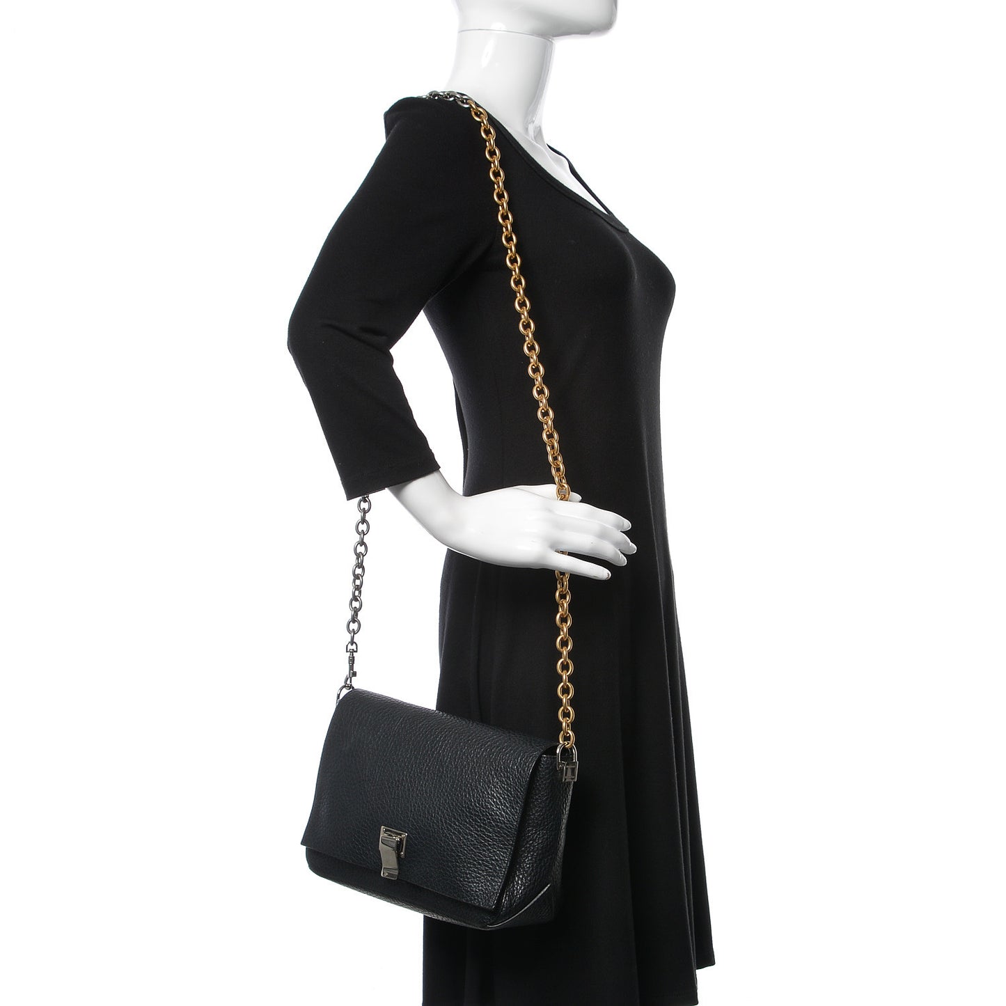 Pebbled Calfskin Small Courier Black